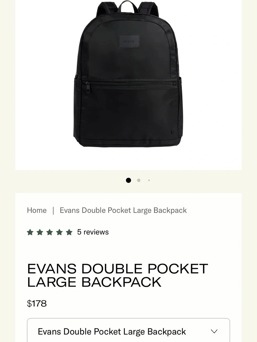 STATE Evans Double Pocket Large Backpack - Black NWT